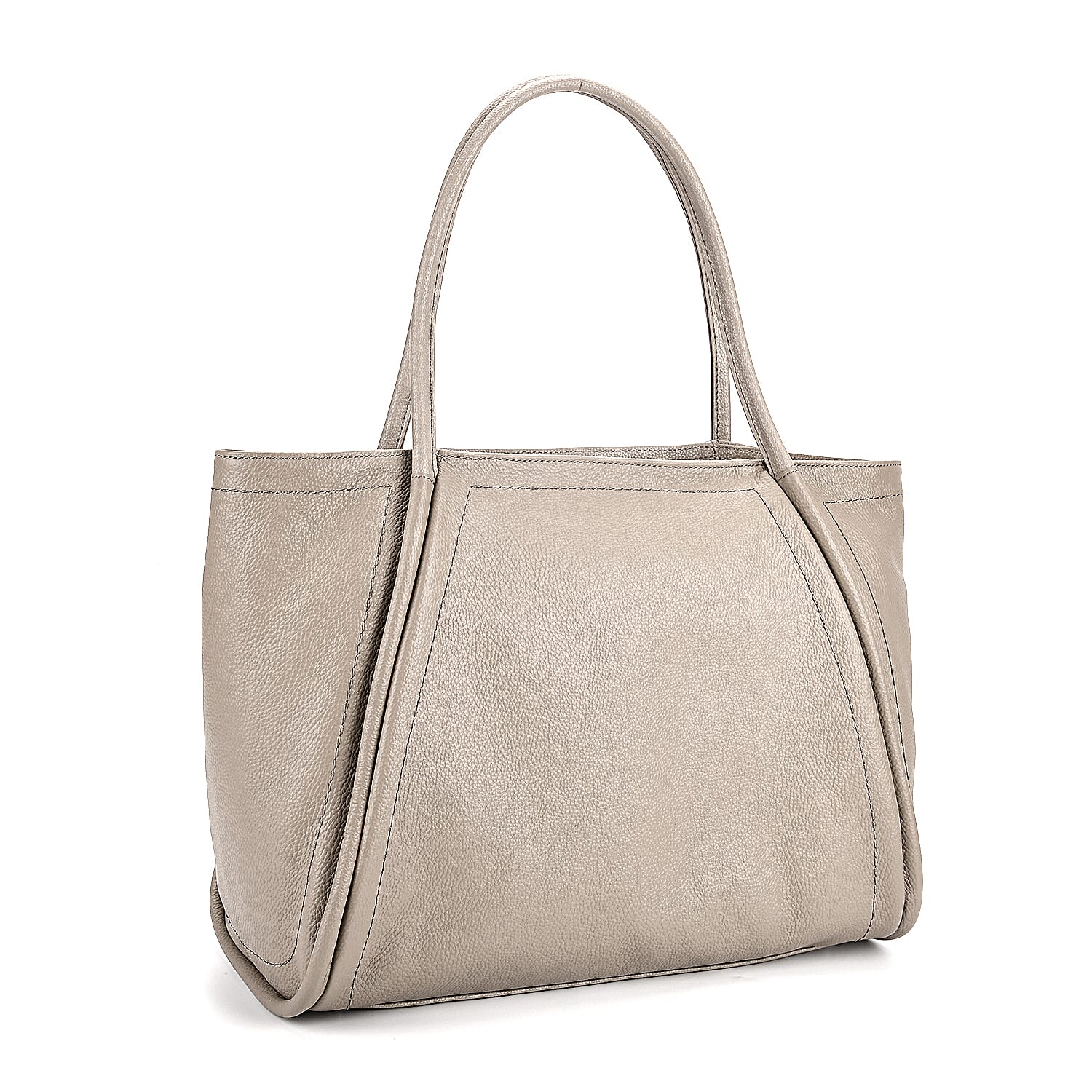 Genuine Leather Tote Bag - Beige