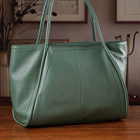 Genuine Leather Tote Bag  - Green