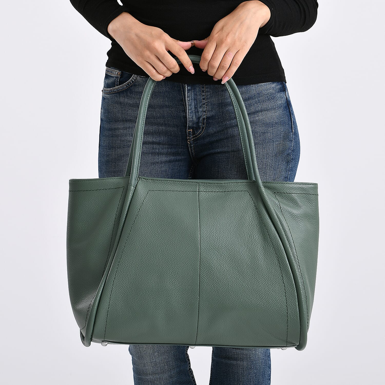 Genuine Leather Tote Bag  - Green