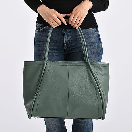 Genuine Leather Tote Bag  - Green