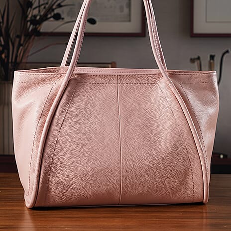 Genuine Leather Tote Bag - Pink