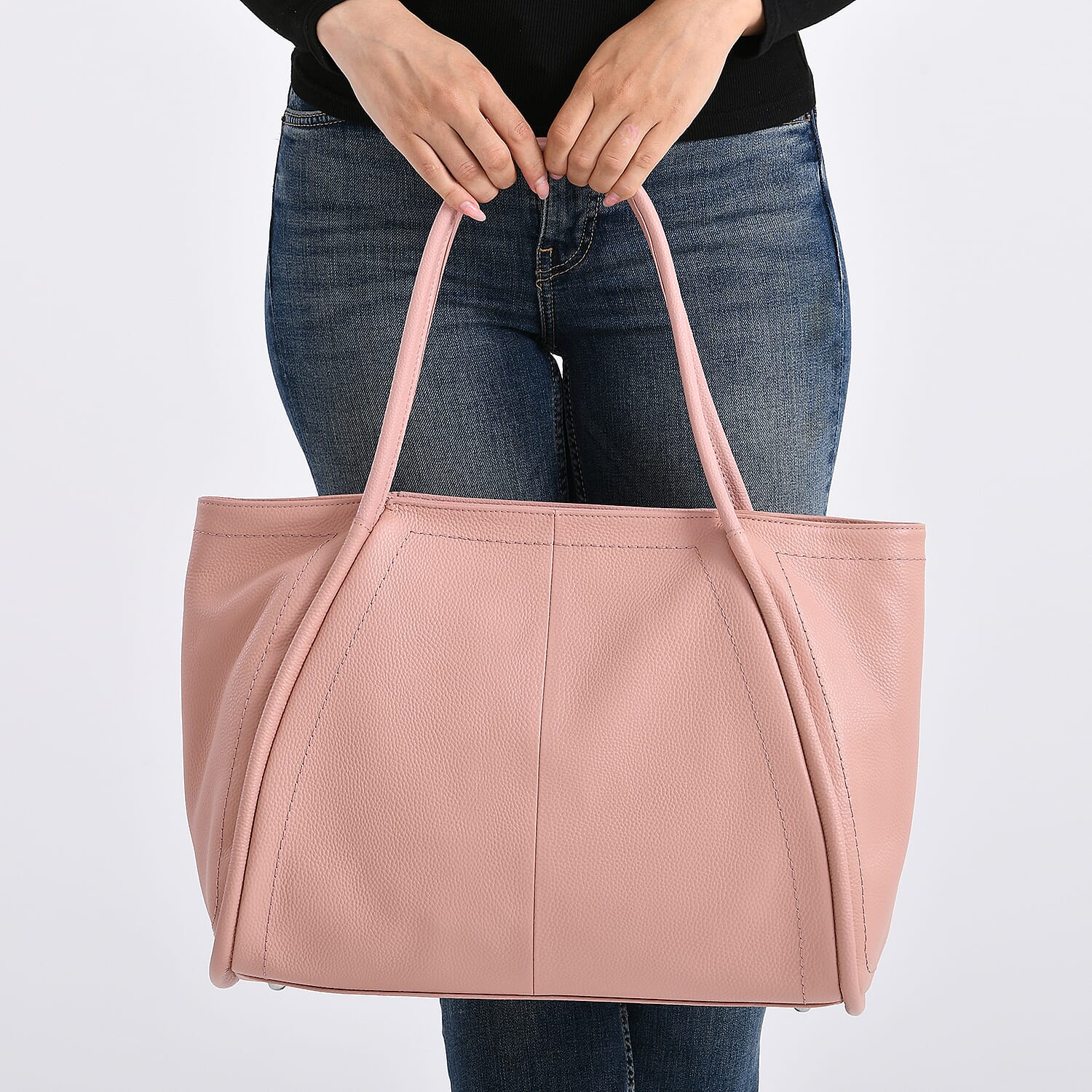 Genuine Leather Tote Bag - Pink