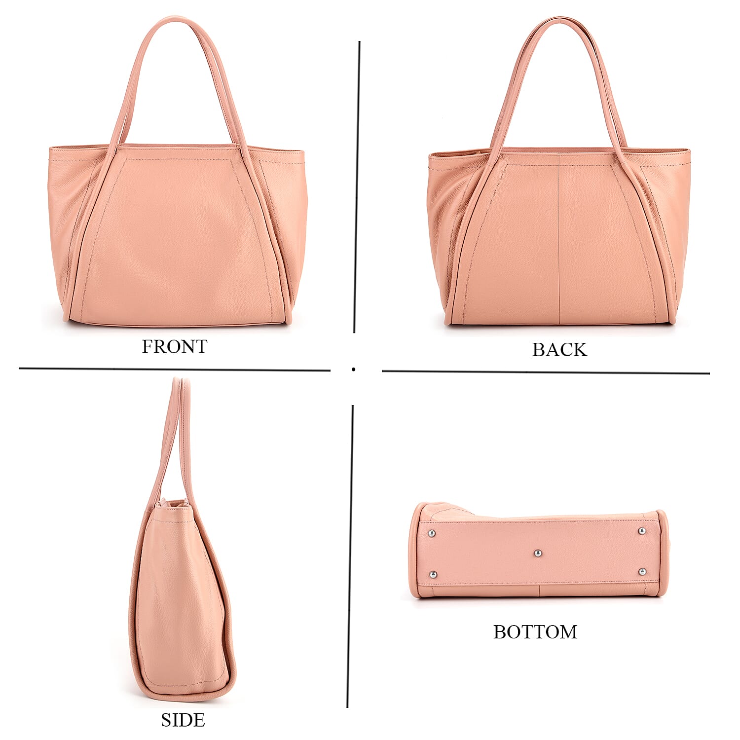 Genuine Leather Tote Bag - Pink