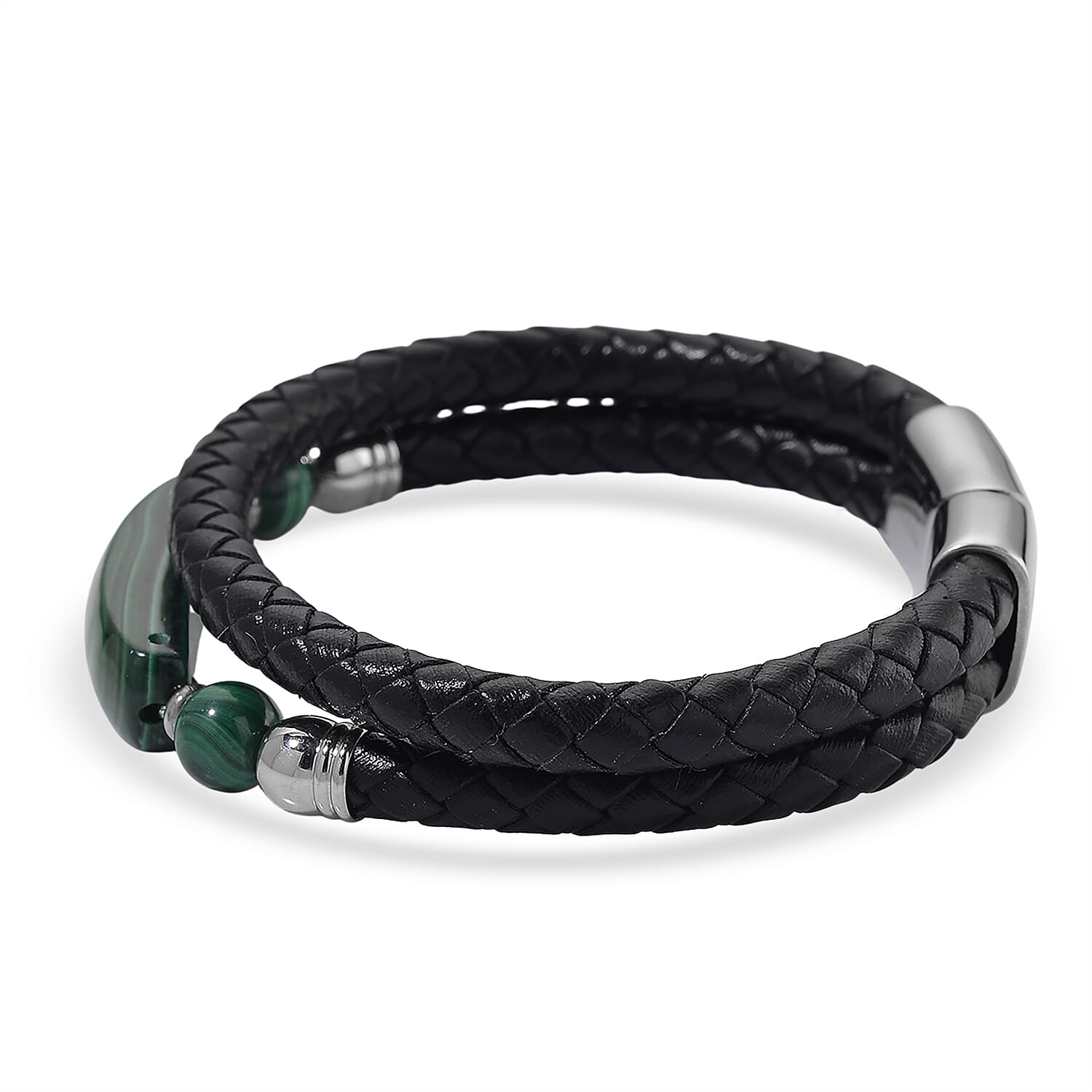 Close Out Deal- Natural Malachite Bracelet (Size 7.5) Pure Natural Leather Standard 77.00 Ct.
