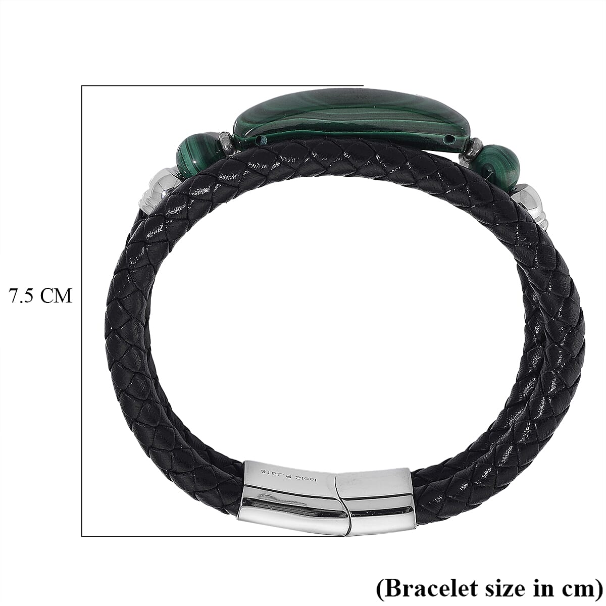 Close Out Deal- Natural Malachite Bracelet (Size 7.5) Pure Natural Leather Standard 77.00 Ct.