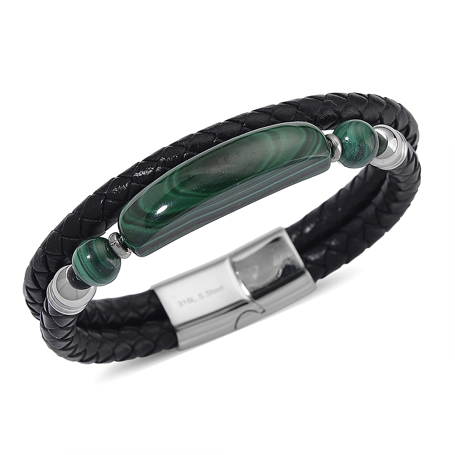 Close Out Deal- Natural Malachite Bracelet (Size 8) Pure Natural Leather Standard 77.00 Ct.