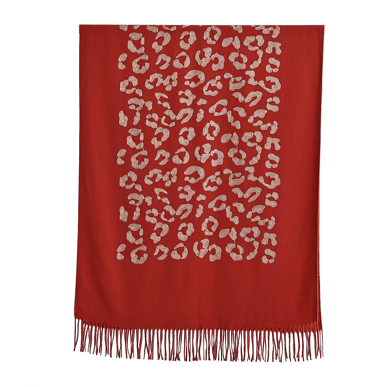 Cashew Embroidery Scarf with Tassel (Size 180x70 cm) - Dark Orange