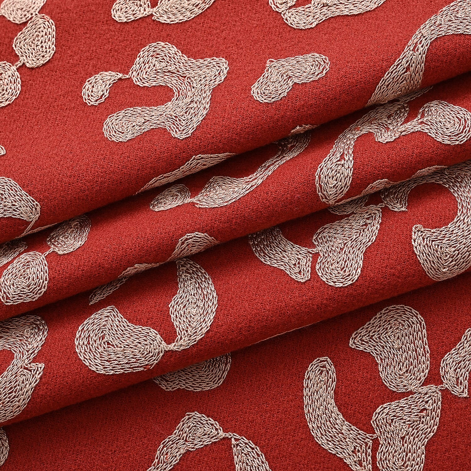 Cashew Embroidery Scarf with Tassel (Size 180x70 cm) - Dark Orange