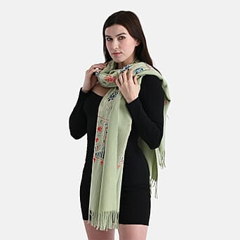 https://tjcuk.sirv.com/Products/82/2/8222459/Floral-Embroidery-Scarf-with-Tassel-Size-180x70-cm-Green_8222459_2.jpg?w=342&h=342