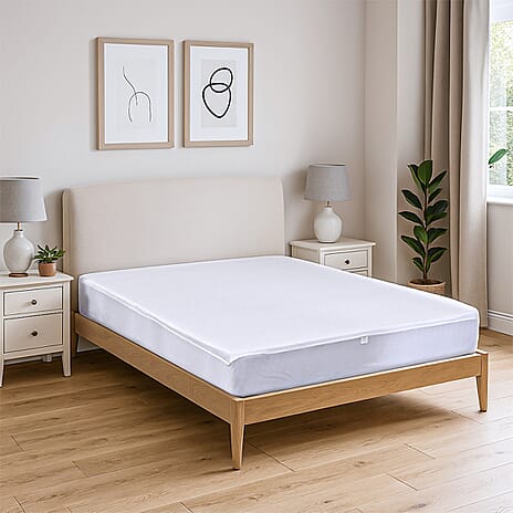 Hush Haven Tencel Patterned Mattress Pad (Size 190x30 cm) - White & White