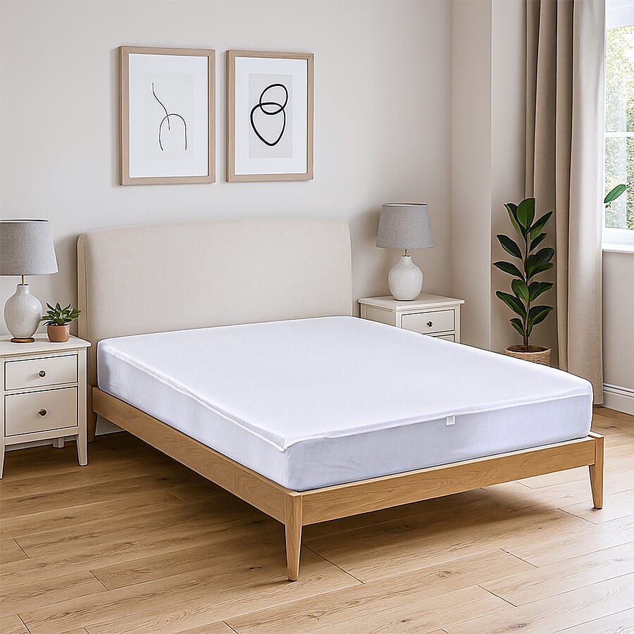 Hush Haven Tencel Waterproof Mattress Protector (Size 150 x 200 cm) - White