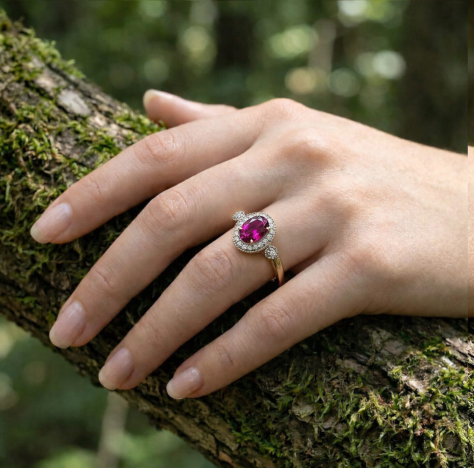 Luxoro 10K Yellow Gold AAA Radiant Ember Garnet, White Diamond I2 Main Stone With Side Stone Ring, Gold Wt.2.51 Gms  1.680  Ct.