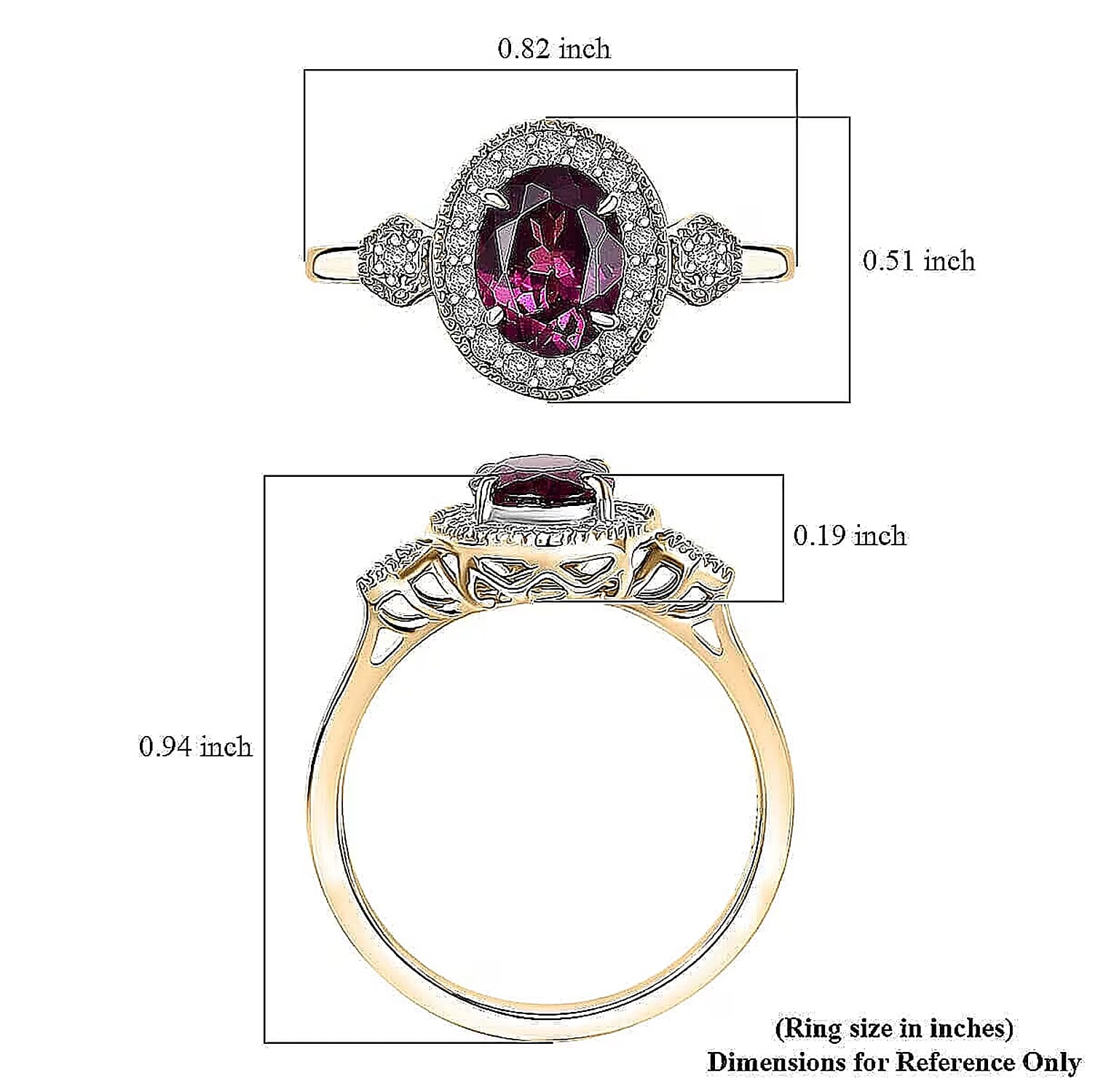 Luxoro 10K Yellow Gold AAA Radiant Ember Garnet, White Diamond I2 Main Stone With Side Stone Ring, Gold Wt.2.51 Gms  1.680  Ct.
