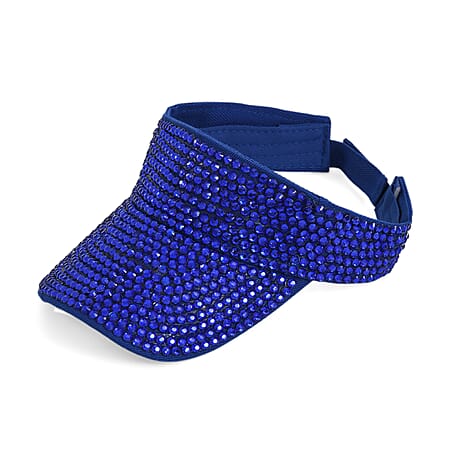 Rhinestone Baseball Visor Cap with Adjustable Strap (Head Size- 57-58cm) - Blue