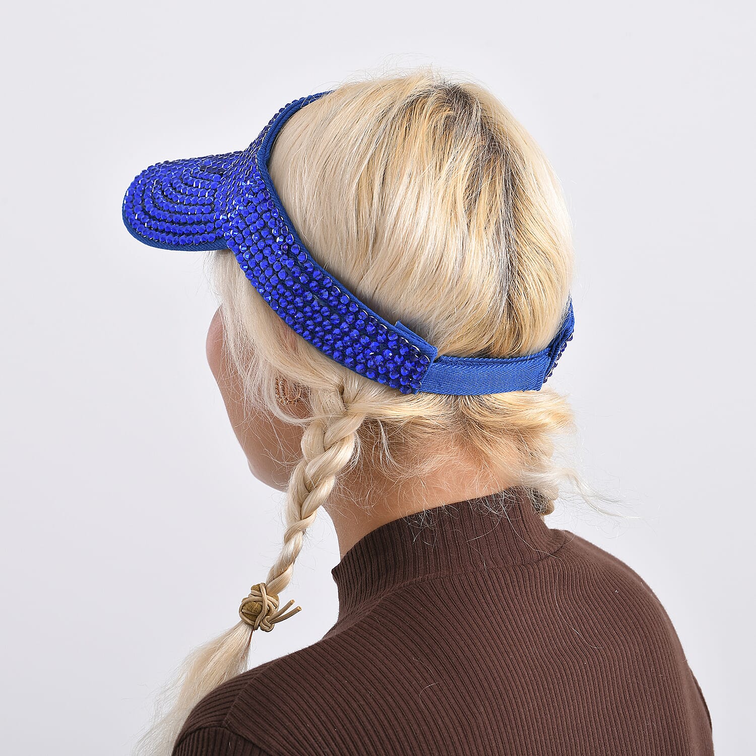 Rhinestone Baseball Visor Cap with Adjustable Strap (Head Size- 57-58cm) - Blue