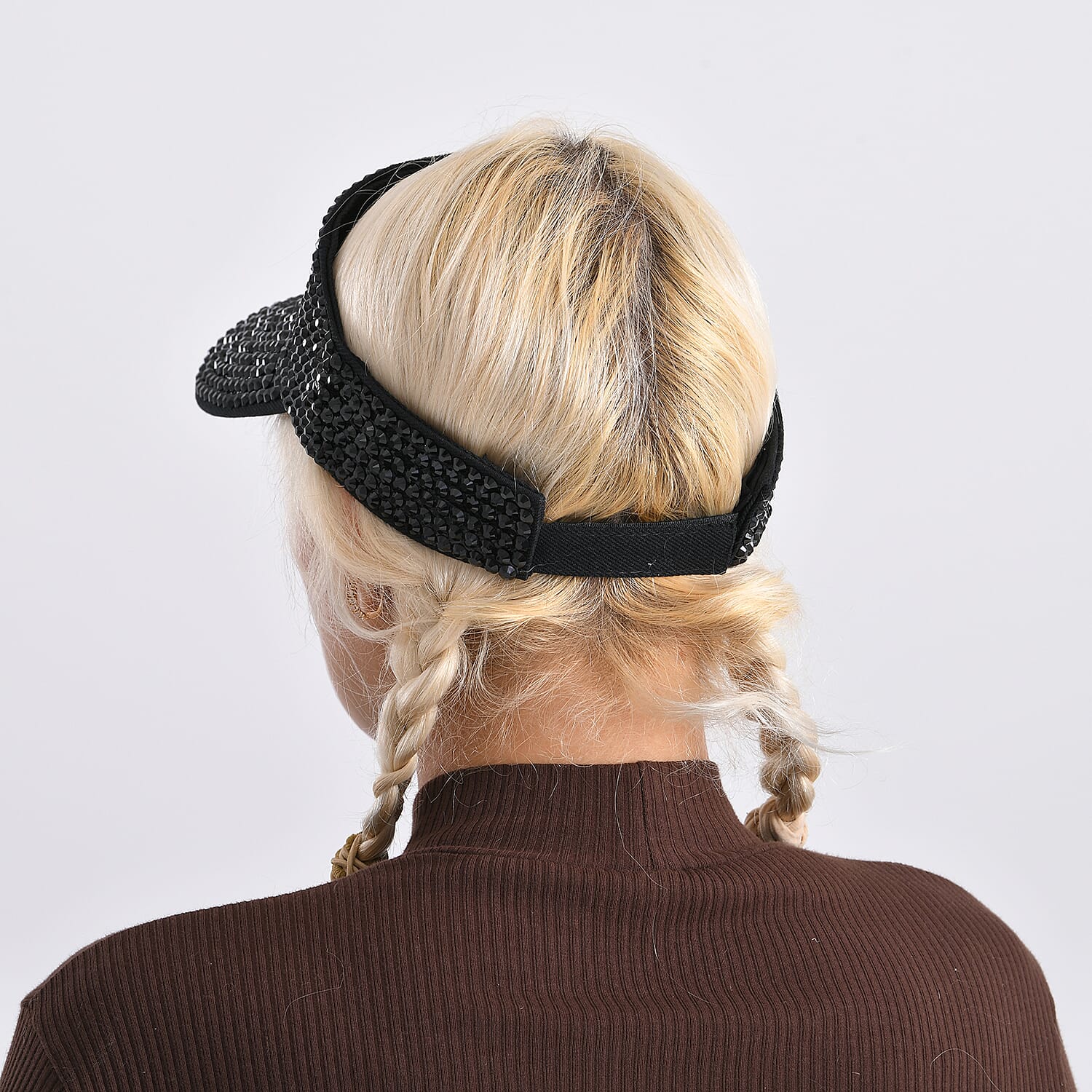 Rhinestone Baseball Visor Cap with Adjustable Strap (Head Size- 57-58cm) - Black