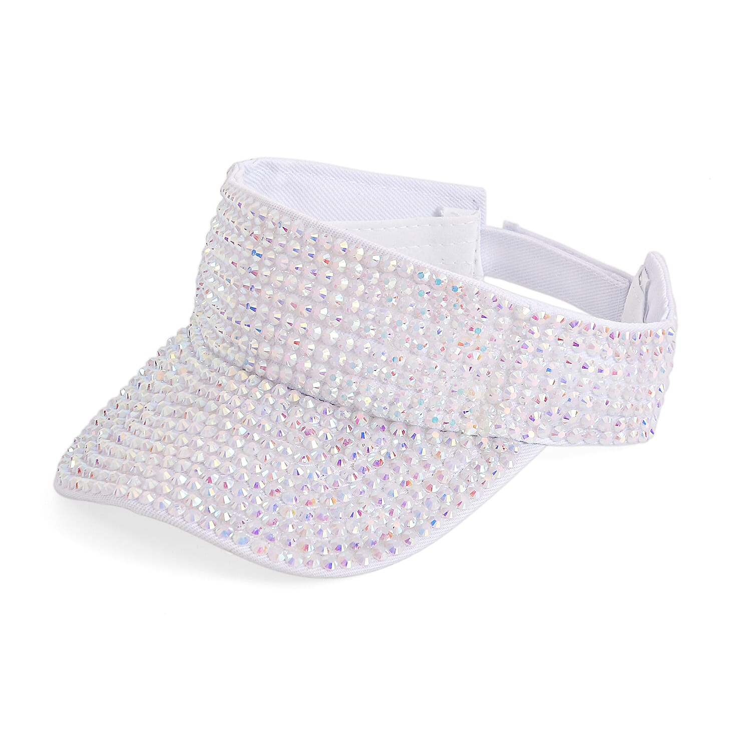 Rhinestone Baseball Visor Cap with Adjustable Strap (Head Size- 57-58cm) - White