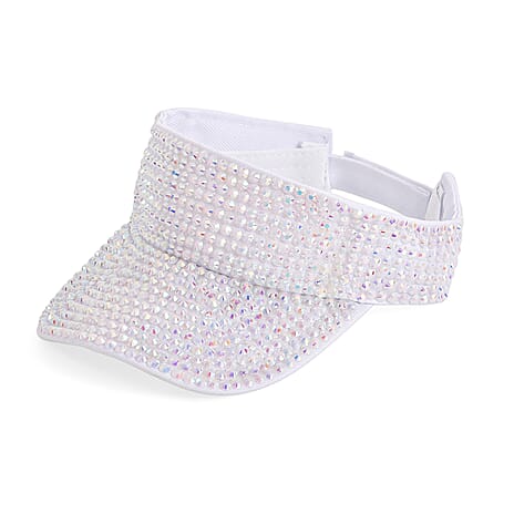 Rhinestone Baseball Visor Cap with Adjustable Strap (Head Size- 57-58cm) - White
