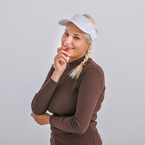 Rhinestone Baseball Visor Cap with Adjustable Strap (Head Size- 57-58cm) - White