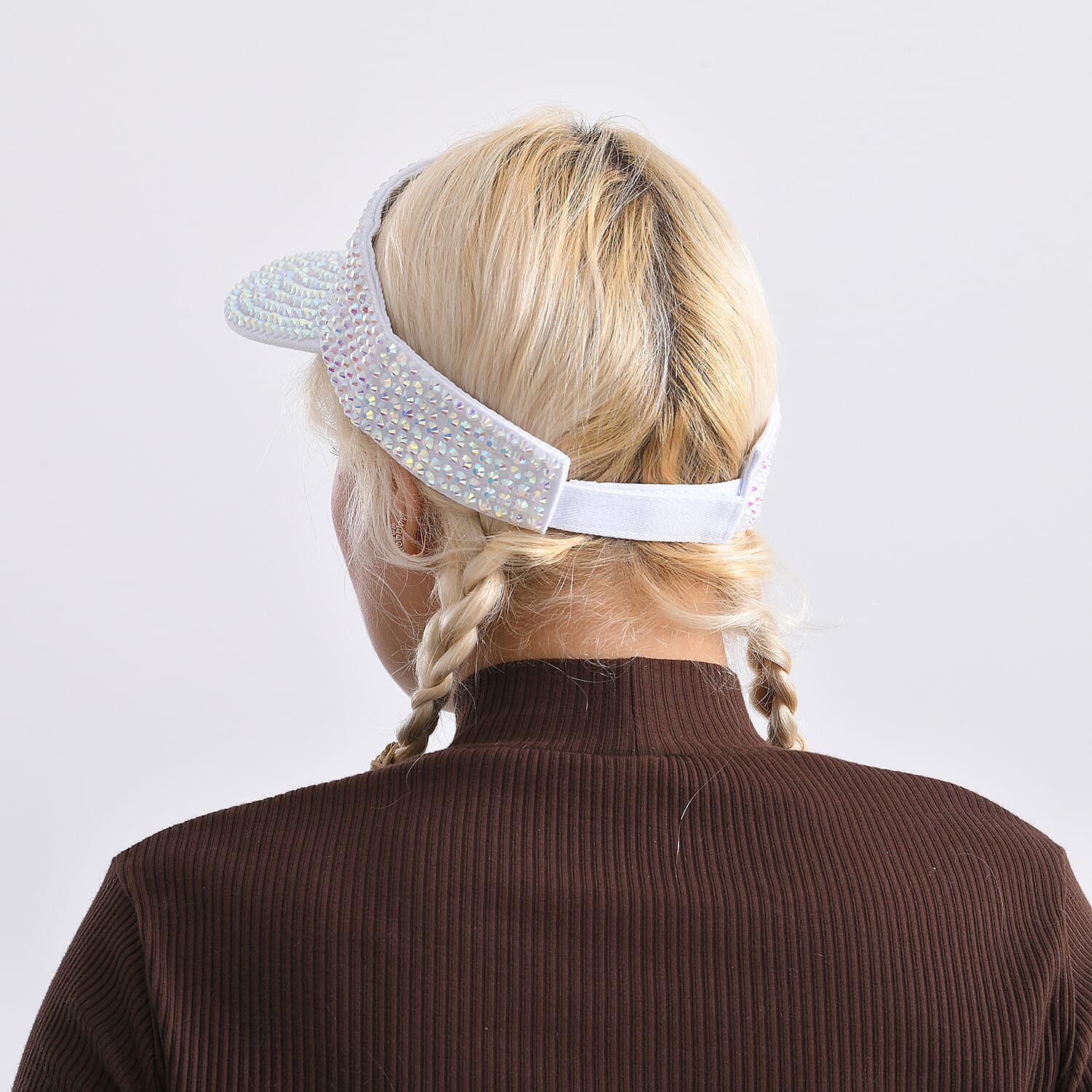 Rhinestone Baseball Visor Cap with Adjustable Strap (Head Size- 57-58cm) - White