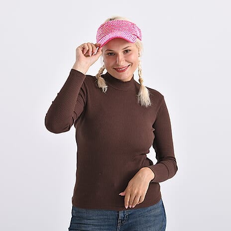Rhinestone Baseball Visor Cap with Adjustable Strap (Head Size- 57-58cm) - Rose Pink