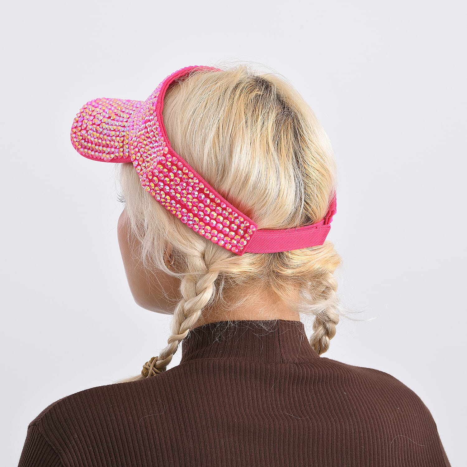 Rhinestone Baseball Visor Cap with Adjustable Strap (Head Size- 57-58cm) - Rose Pink