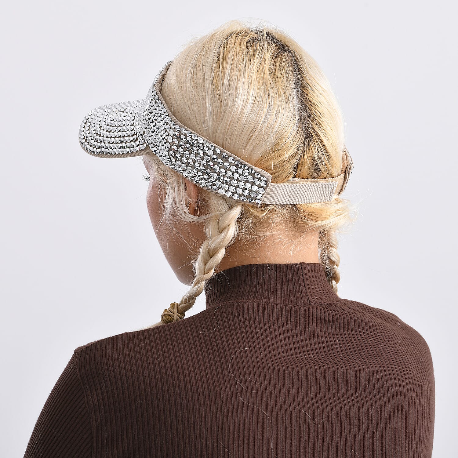 Rhinestone Baseball Visor Cap with Adjustable Strap (Head Size- 57-58cm) - Silver