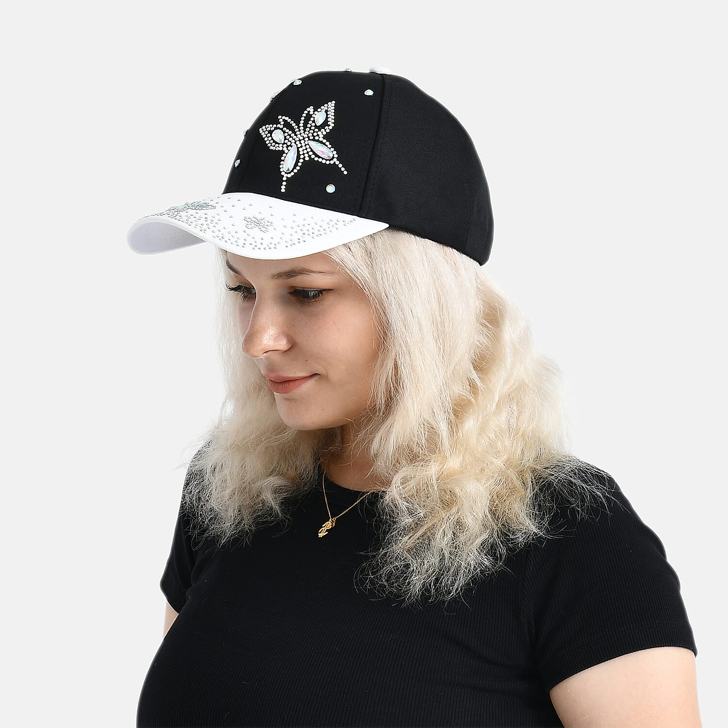 Butterfly Design Baseball Cap (57 Cm) - Black & White