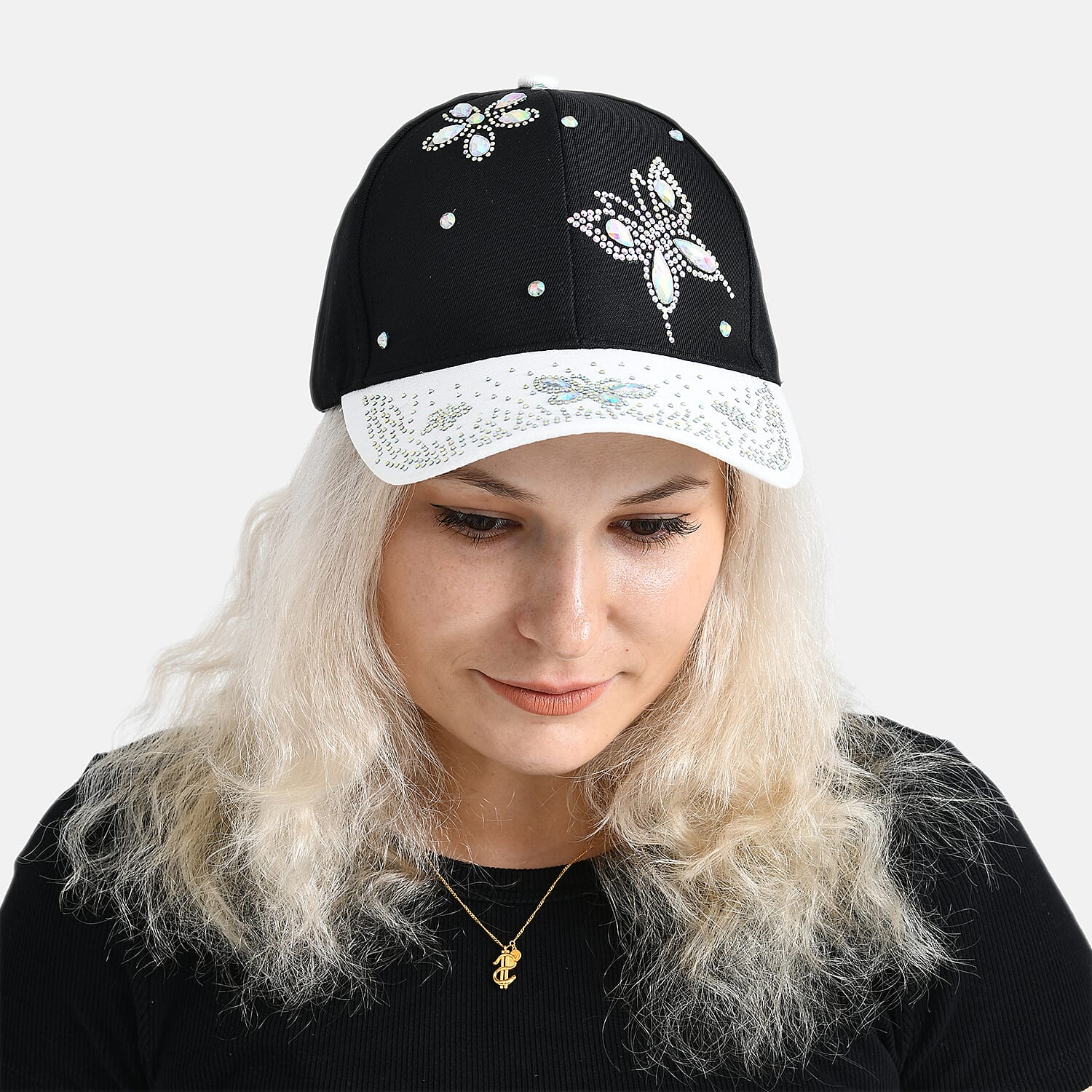 Butterfly Design Baseball Cap (57 Cm) - Black & White