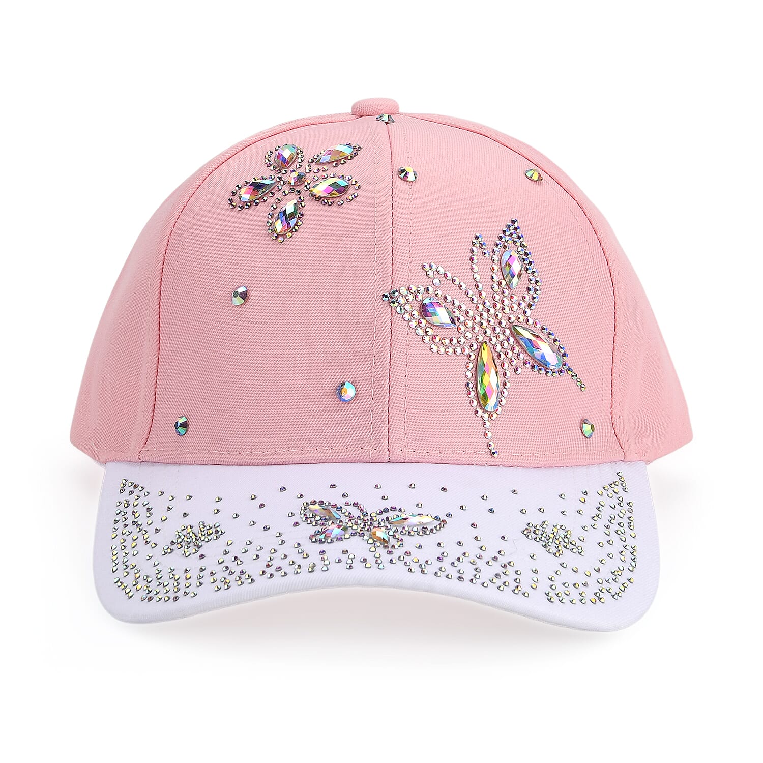 Butterfly Design Baseball Cap (57 Cm) - Pink & White