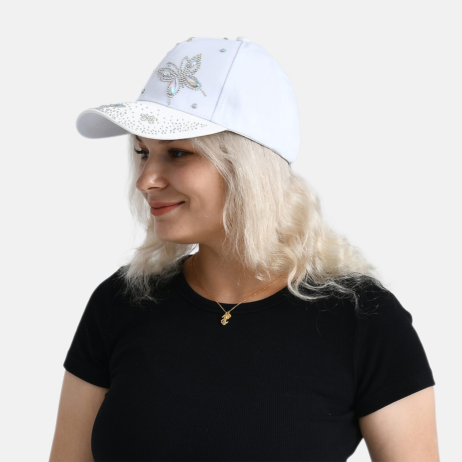 Butterfly Design Baseball Cap (57 Cm) - White