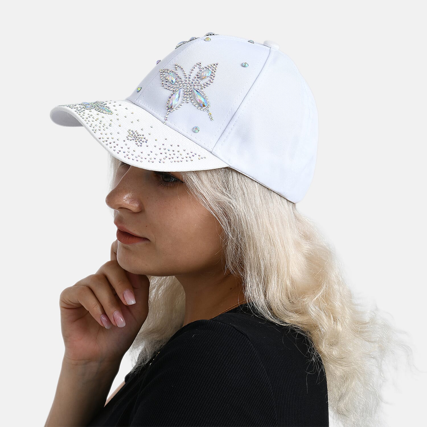 Butterfly Design Baseball Cap (57 Cm) - White