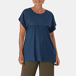 DIAMANTE COLLECTION - - Maisi Jeweled Short-Sleeved Top (One Size 8 to 22) - Teal