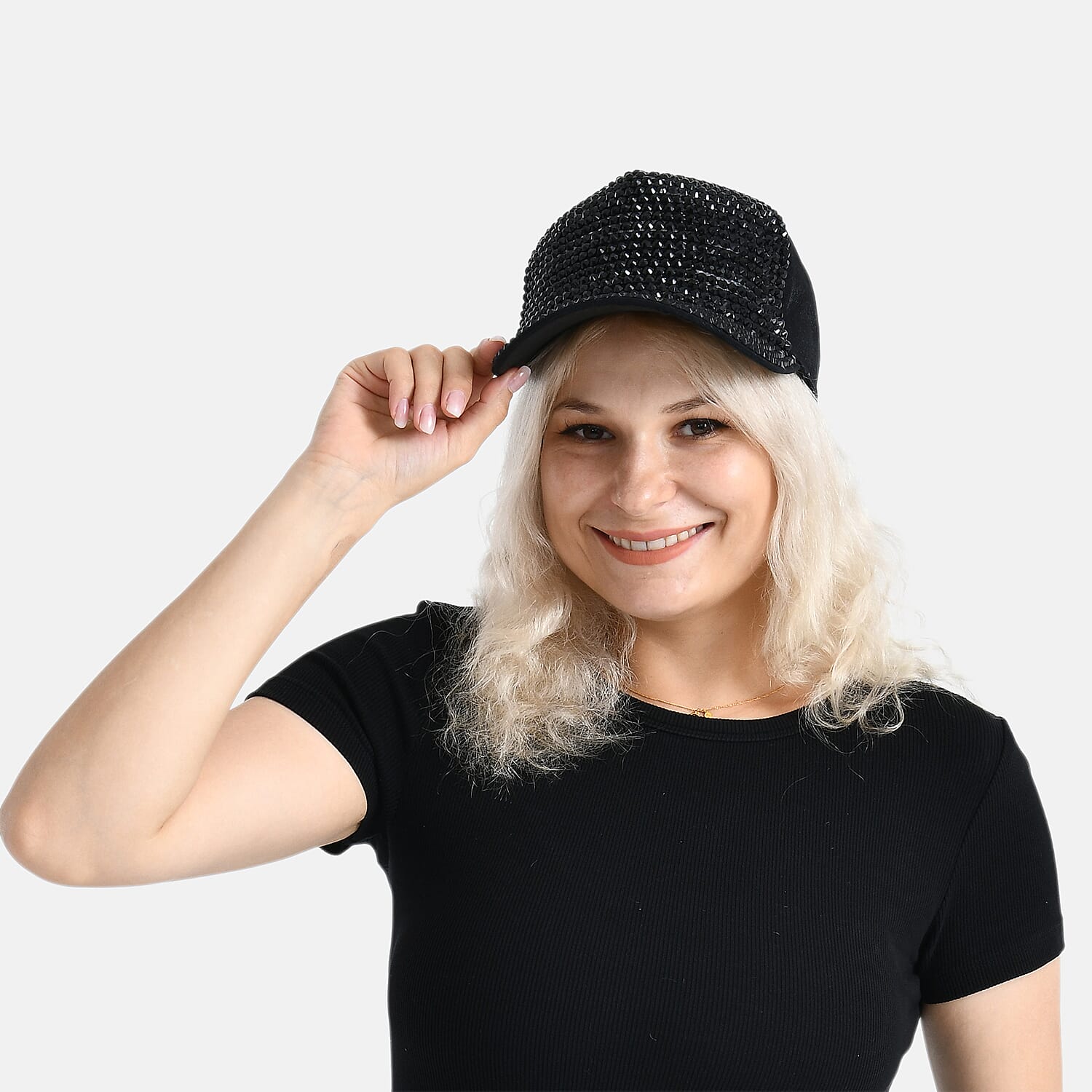 Rhinestone Baseball Cap (57 cm) - Black