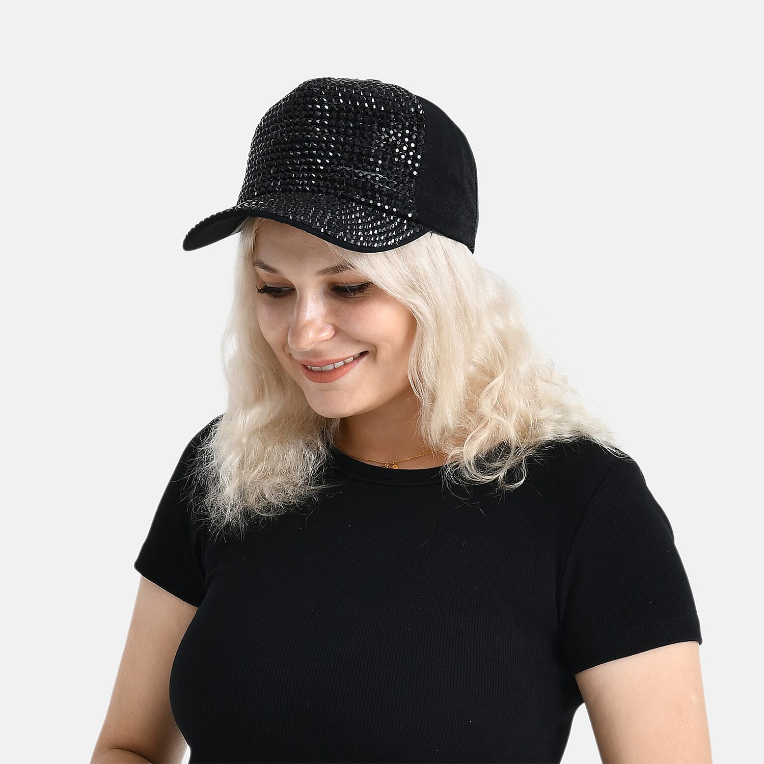 Rhinestone Baseball Cap (57 cm) - Black