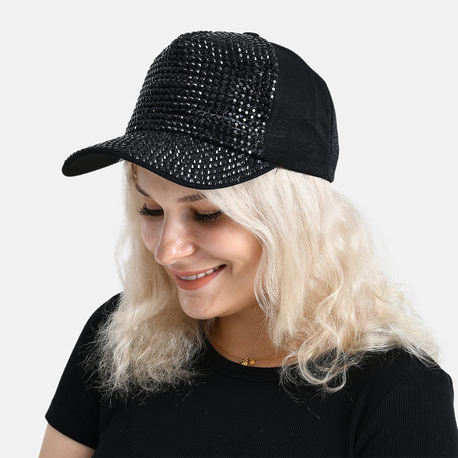 Rhinestone Baseball Cap (57 cm) - Black