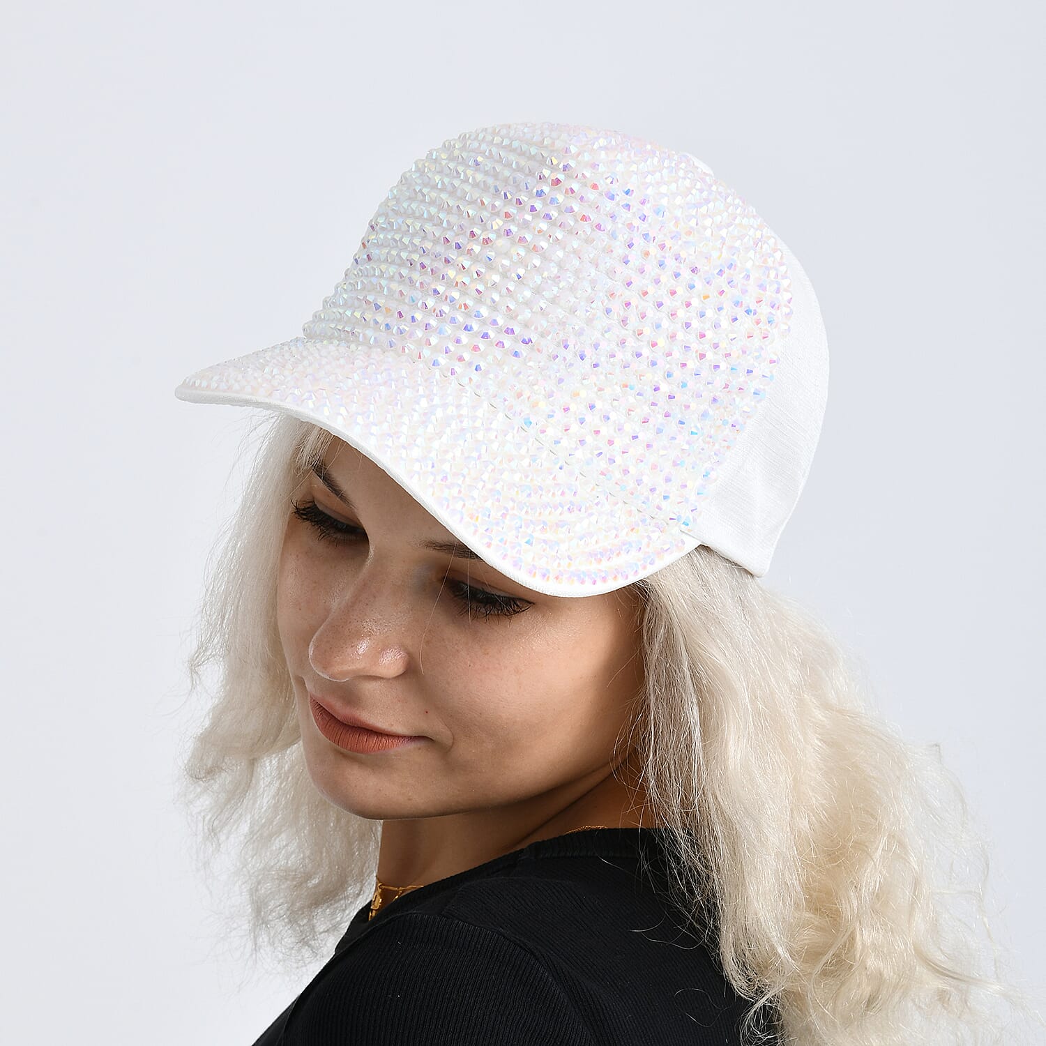 Rhinestone Baseball Cap (57 cm) - White