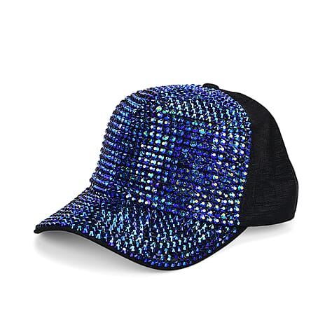 Blue Rhinestone Baseball Cap (57 cm) - Blue