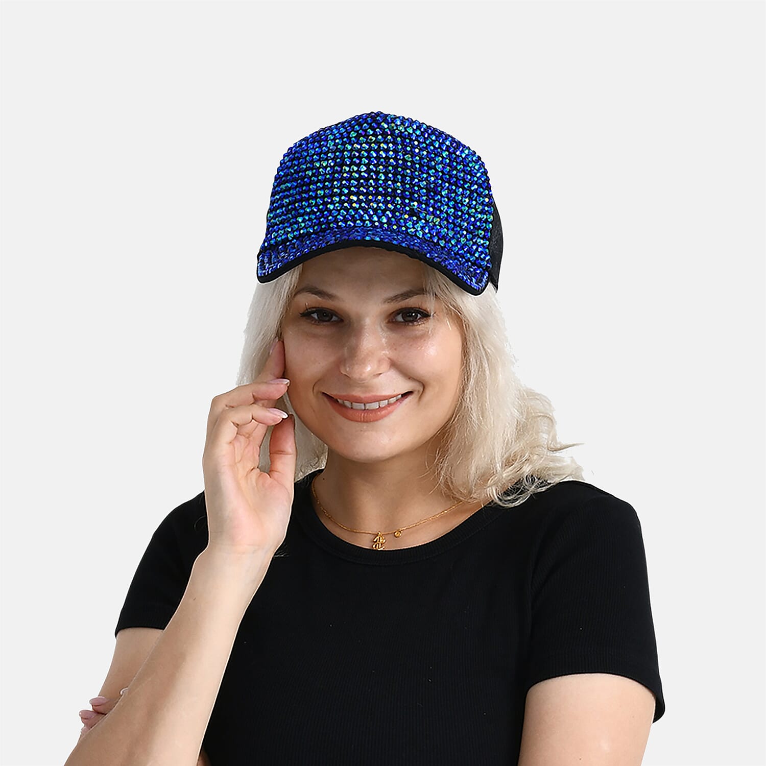 Blue Rhinestone Baseball Cap (57 cm) - Blue