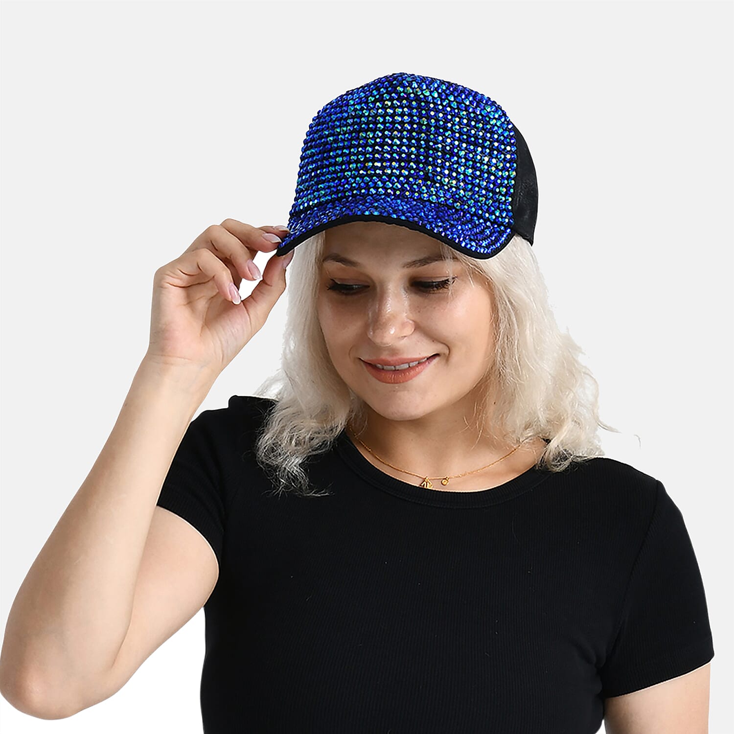 Blue Rhinestone Baseball Cap (57 cm) - Blue