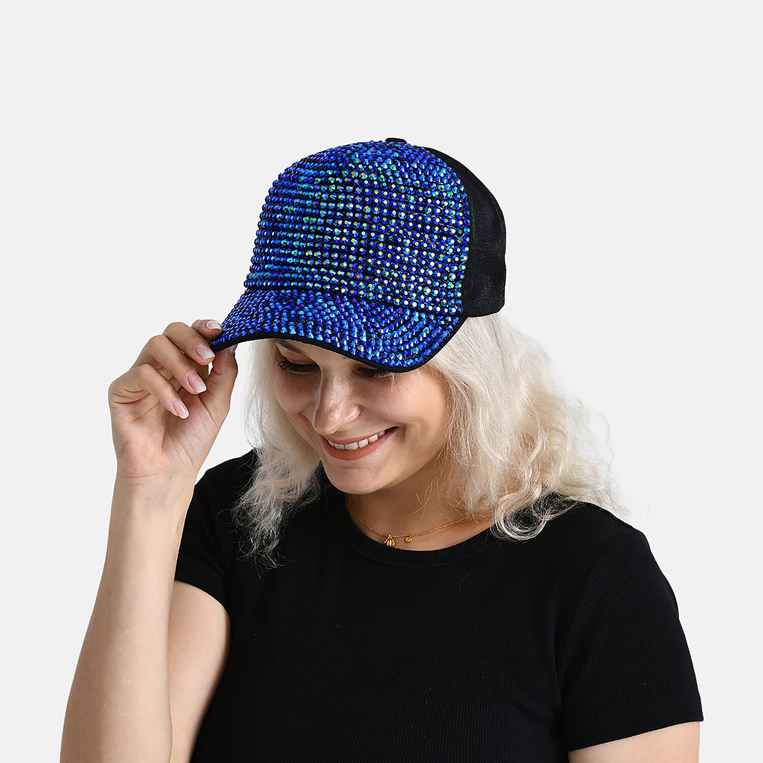 Blue Rhinestone Baseball Cap (57 cm) - Blue
