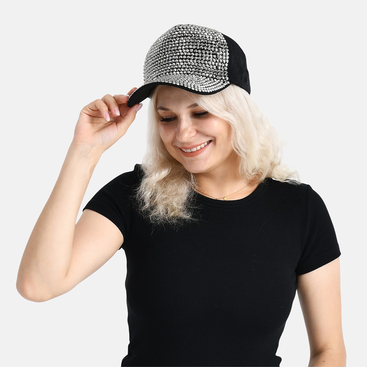 Silver Rhinestone Baseball Cap (57 cm) - Silver