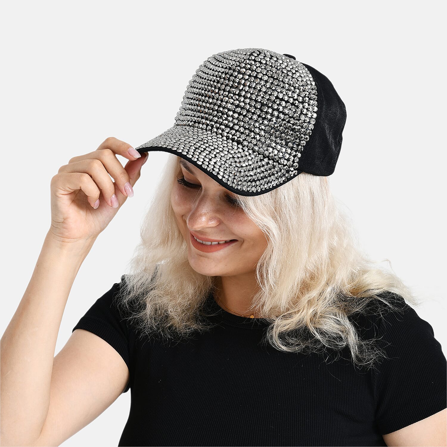 Silver Rhinestone Baseball Cap (57 cm) - Silver