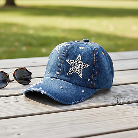 Denim Baseball Cap with Rhinestone Star Pattern (57 cm)