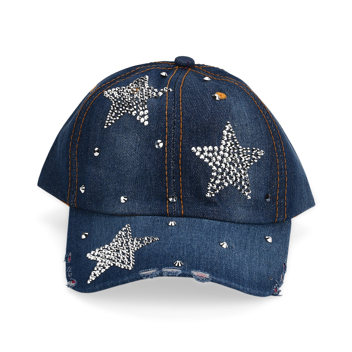 Denim Baseball Cap with Rhinestone Star Pattern (57 cm)