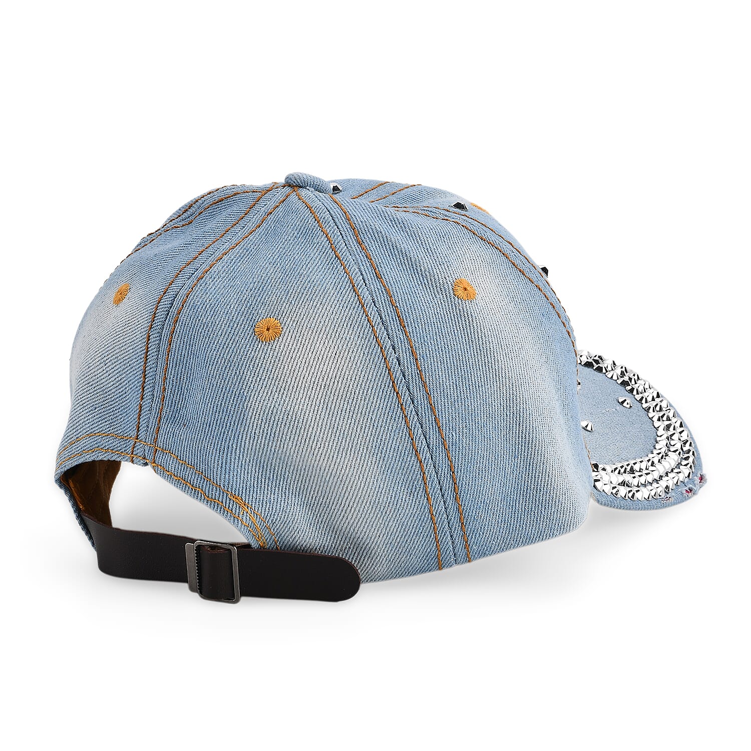 Denim Baseball Cap with Rhinestone Heart Pattern (57 cm) - Light Denim