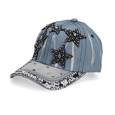 Black Star Pattern Denim Baseball Cap (57 cm) - Light Denim