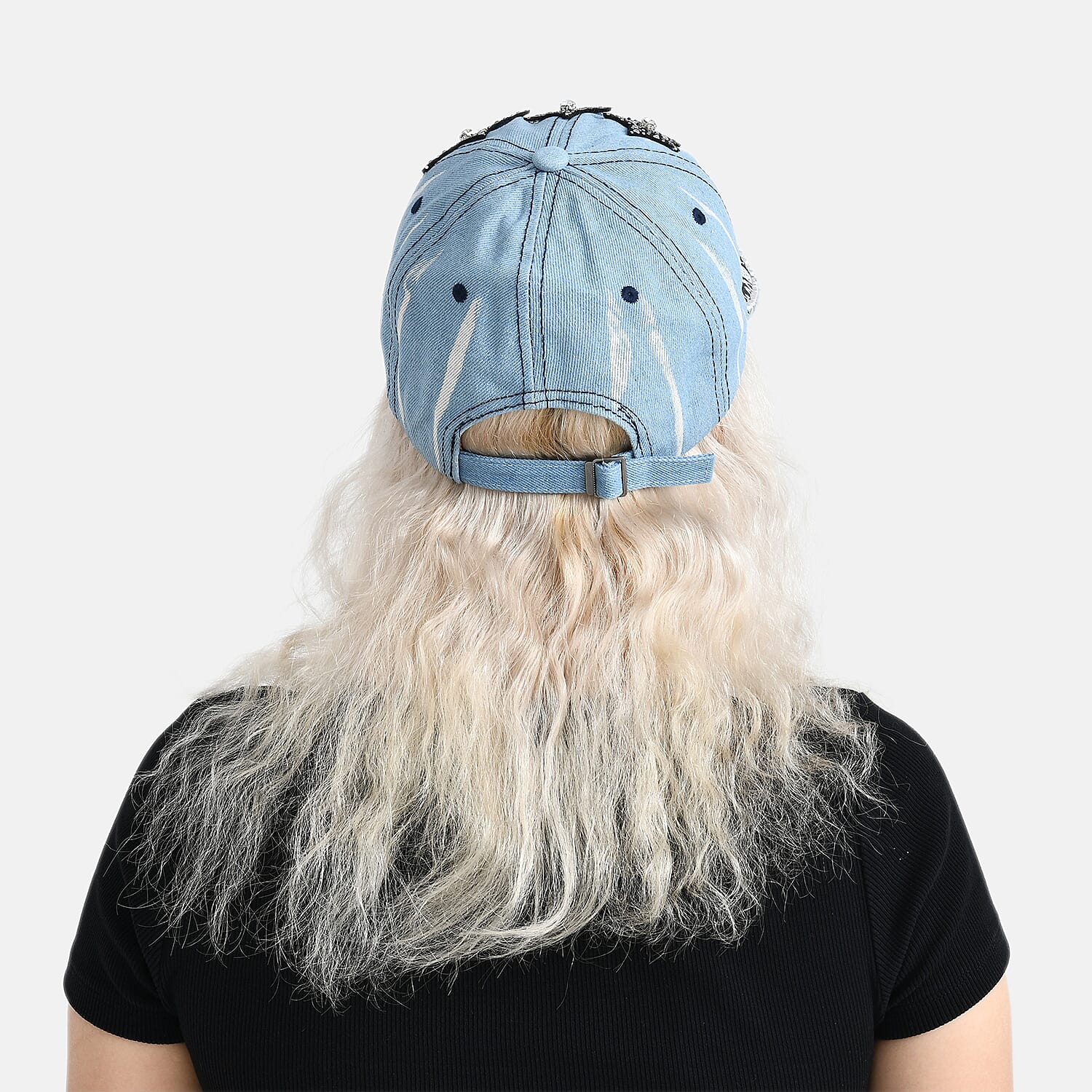 Black Star Pattern Denim Baseball Cap (57 cm) - Light Denim