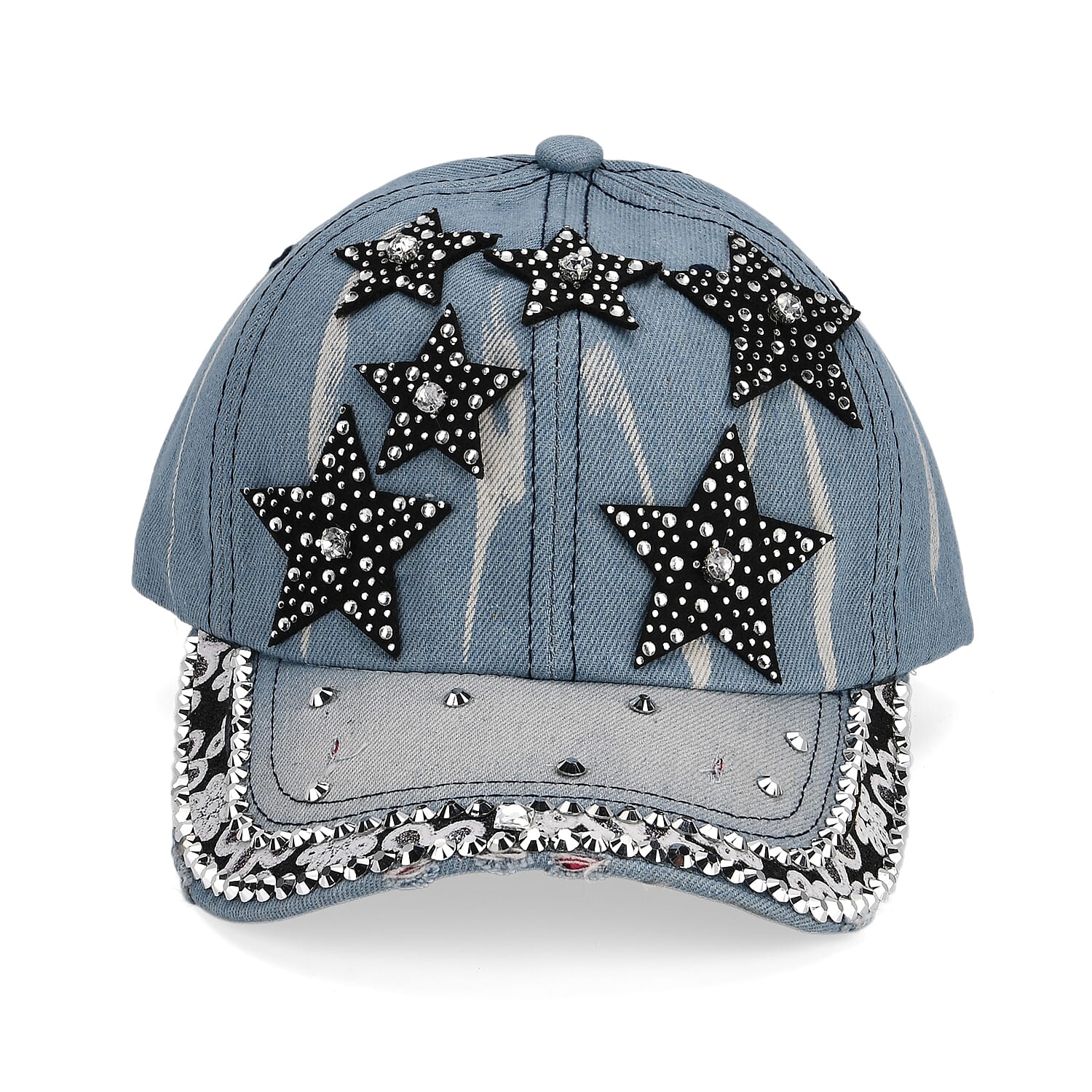 Black Star Pattern Denim Baseball Cap (57 cm) - Light Denim