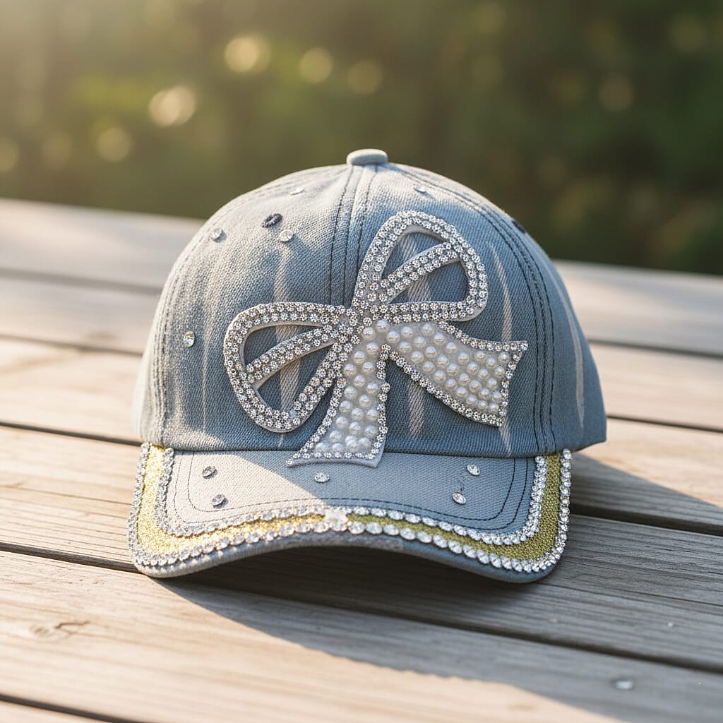 Bow Tie Pattern Denim Baseball Cap (57 cm) - Light Denim